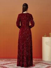 Long Sleeve A-Line Sequin Maxi Dress